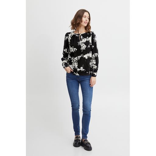 Fransa Blomsterprint Bluse, Black Mix, XXL