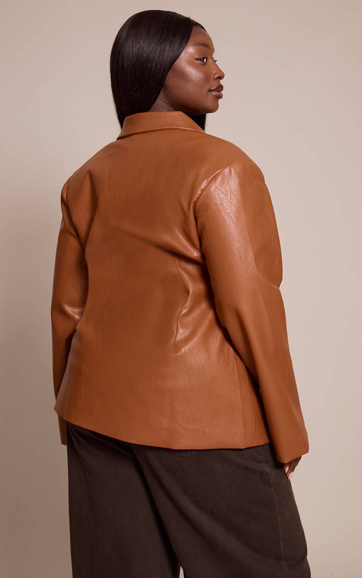 Marron Blazer Grande Taille En Synthétique Avec Taille Cintrée