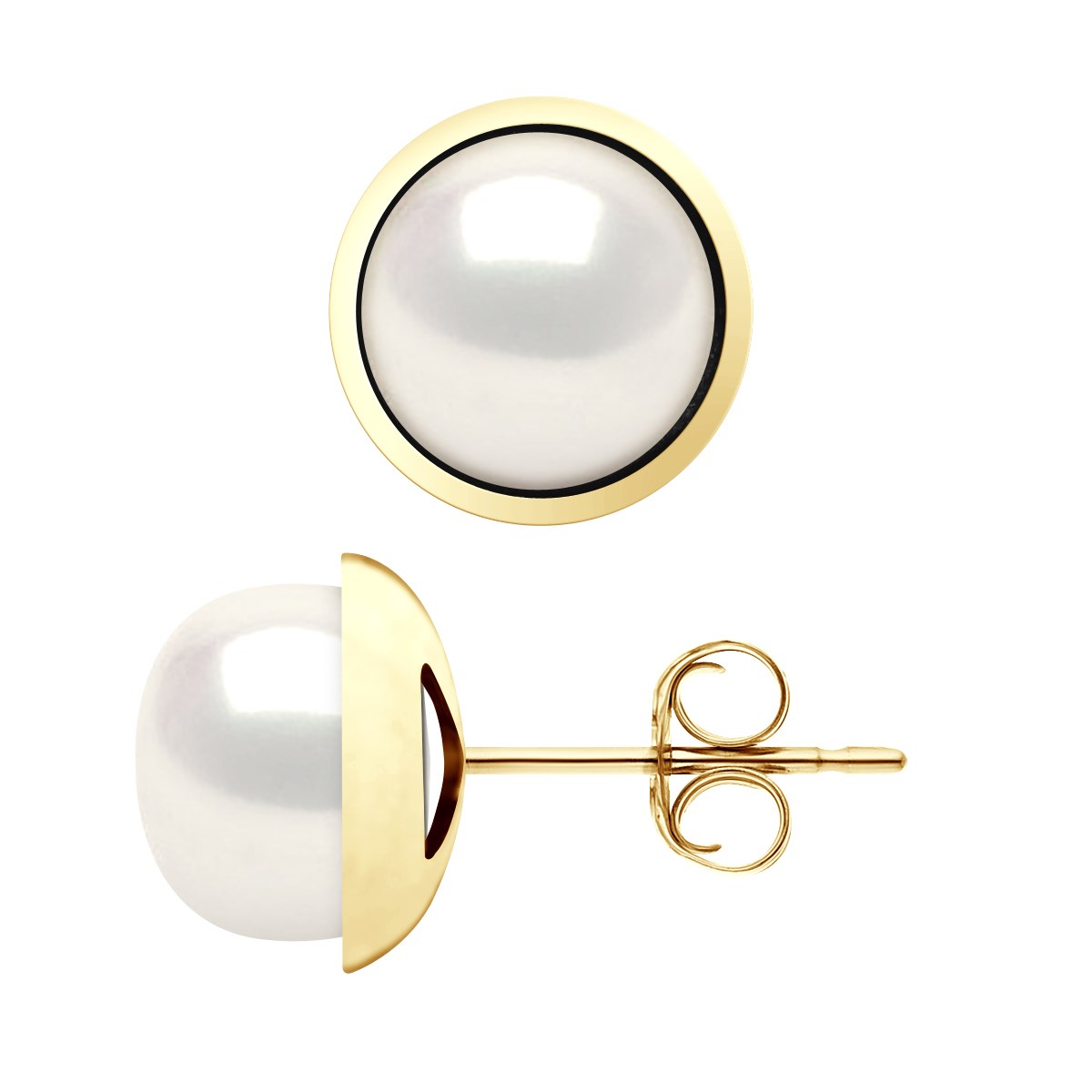 STELLA - Boucles d'Oreilles Perles d'Eau Douce 10-11 mm Blanches Or Jaune