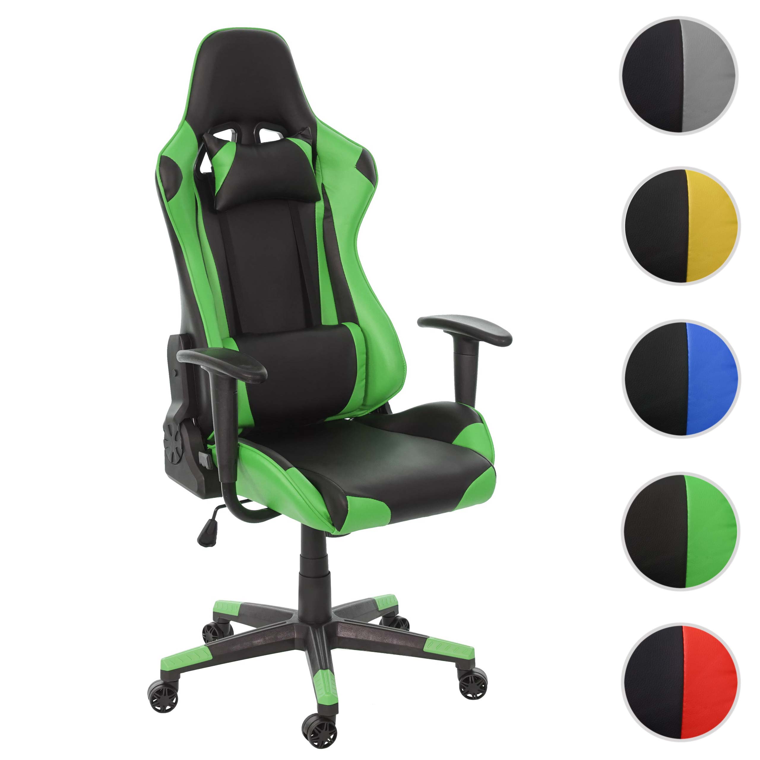 Bürostuhl MCW-D25, Schreibtischstuhl Gamingstuhl Chefsessel Bürosessel, 150kg belastbar Kunstleder ~ schwarz/grün