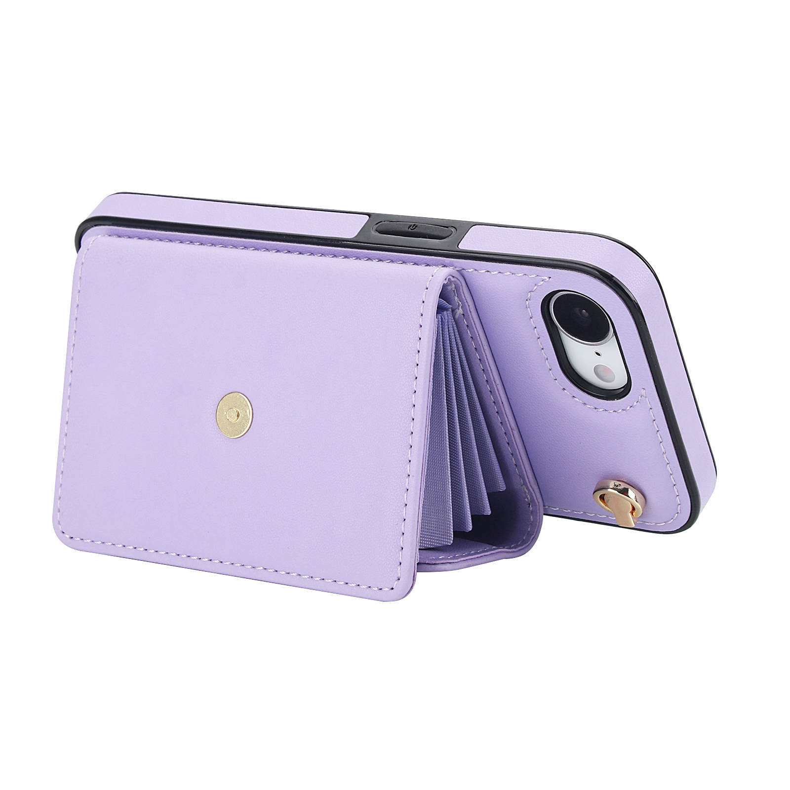iPhone 16e Necklace Leder Schutz Hülle mit Kartenfach   Handykette (140cm) - Lila