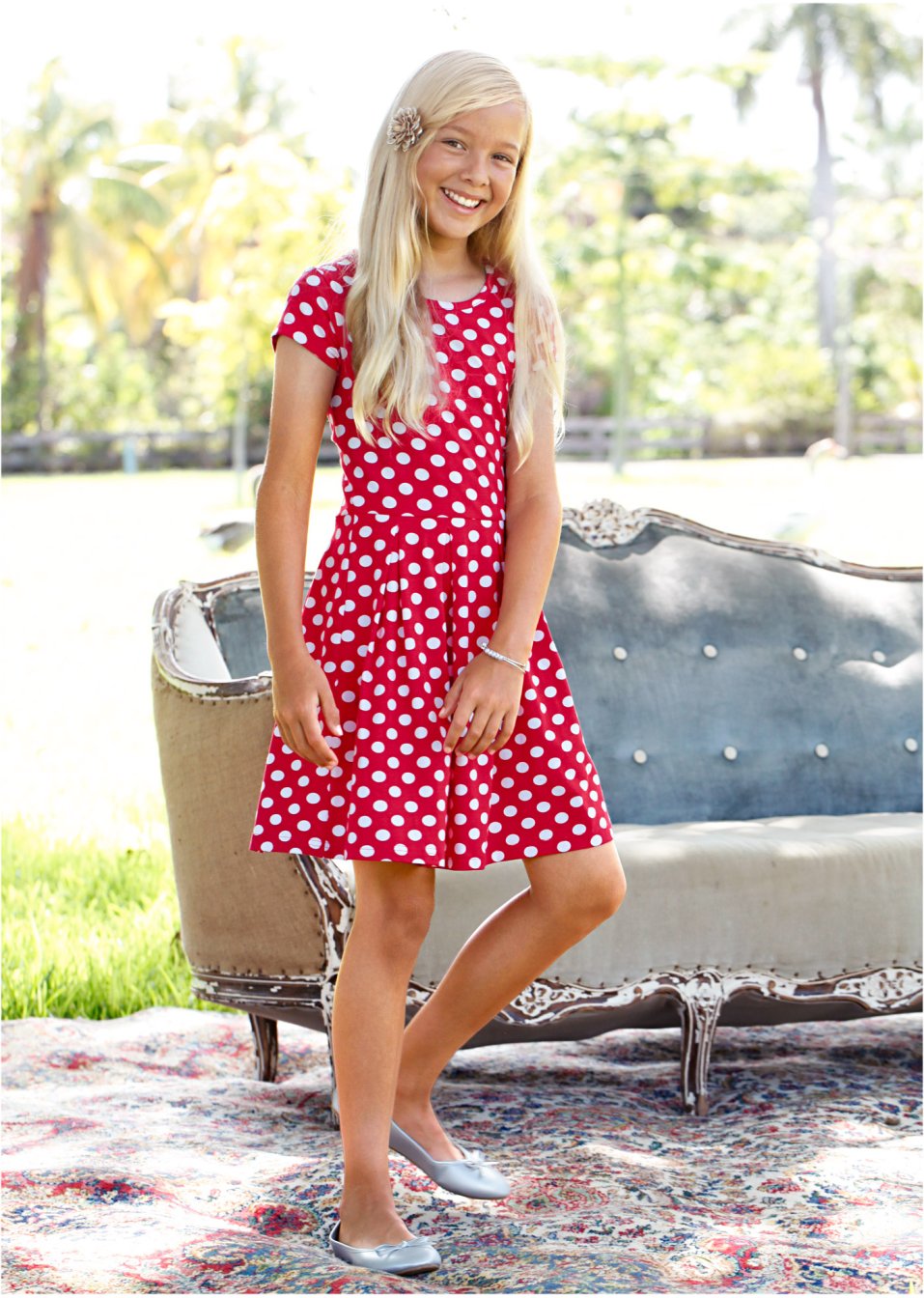 Robe T-shirt fille à pois