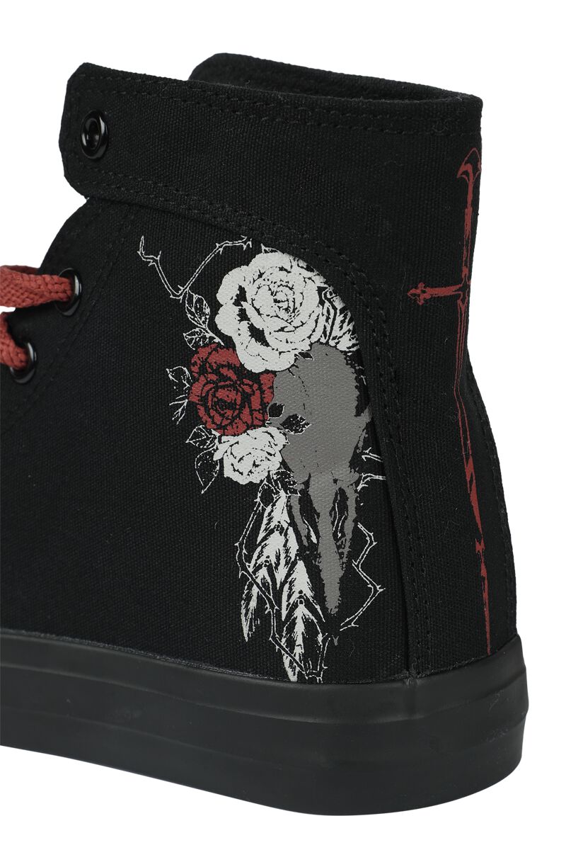 Baskets avec Rose & Imprimé Crâne | Black Premium by EMP Baskets hautes