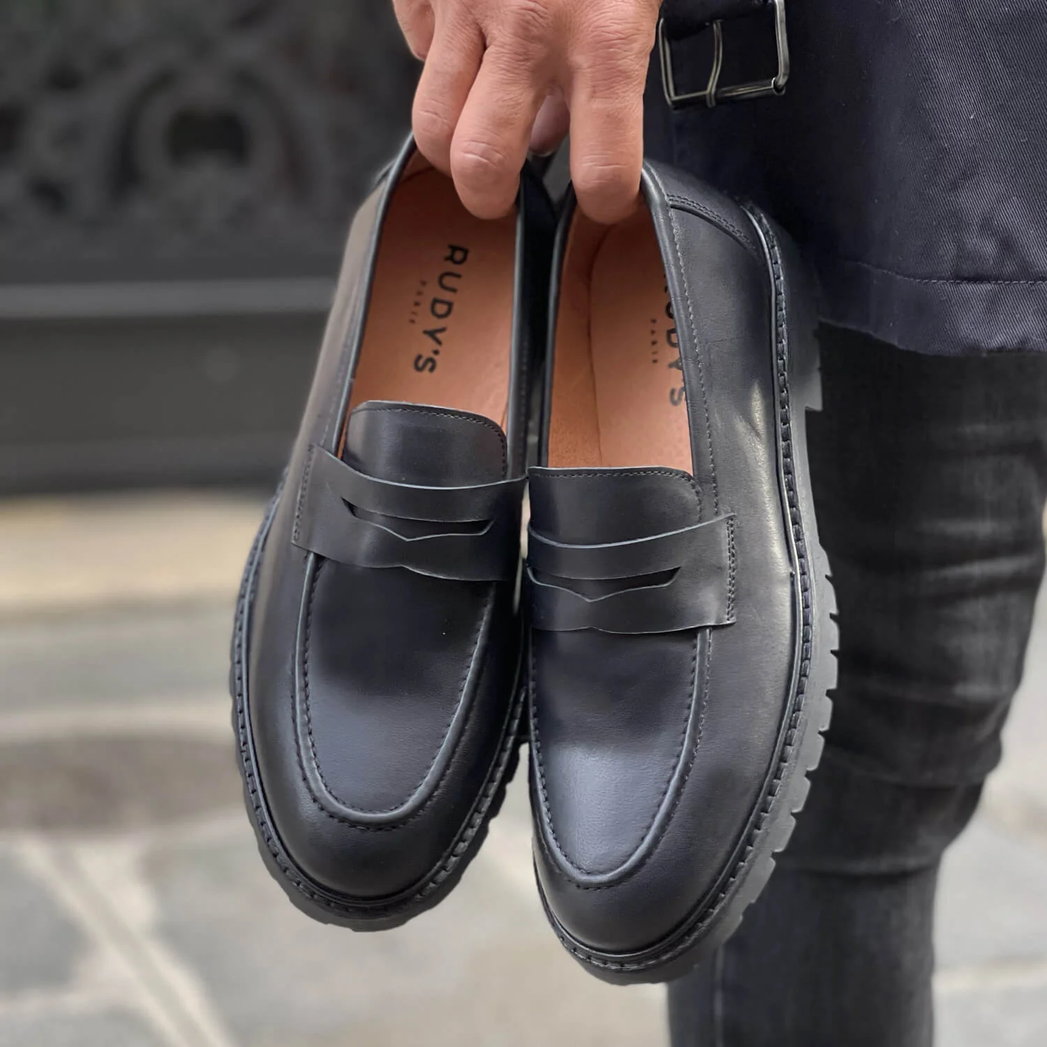 Mika-Mocassin en cuir noir