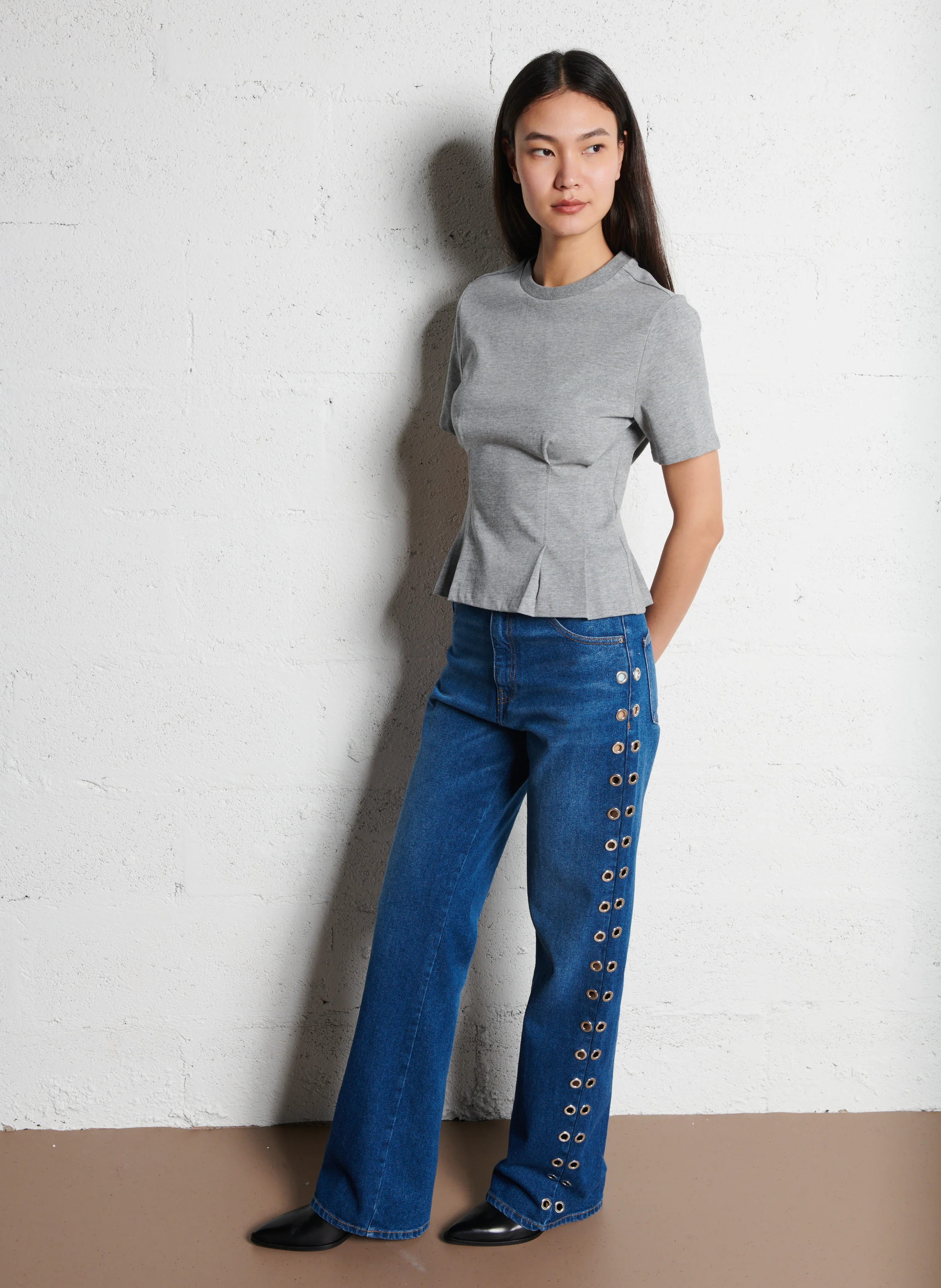 EDWIN - Tee-shirt col rond cintré en coton | Blanc