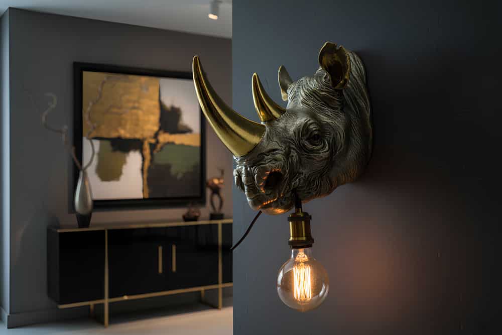 Moderne Wandlampe RHINO 40cm gold Nashorn-Skulptur handmade