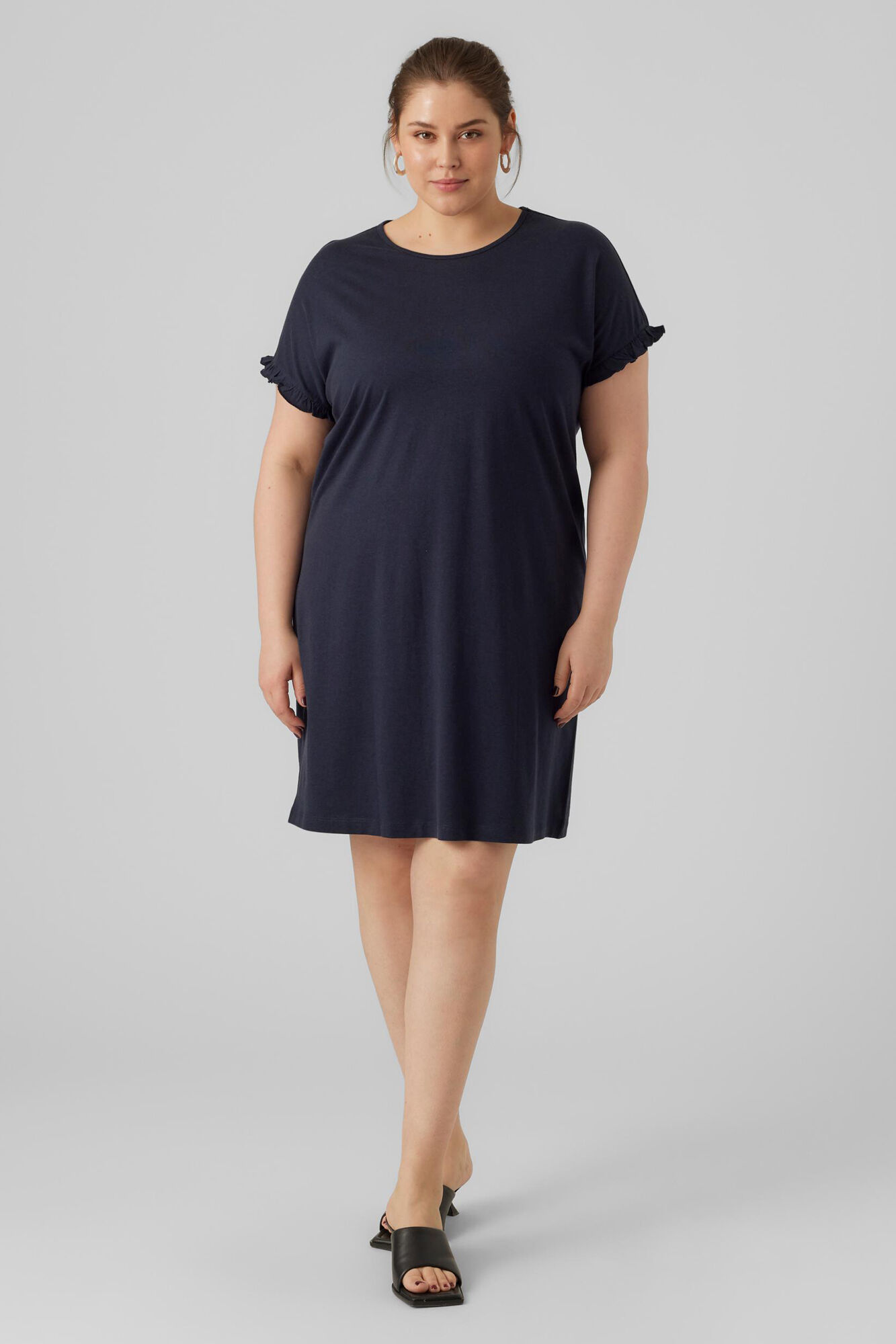 Vestido curto de algodão plus size - Azul marinho