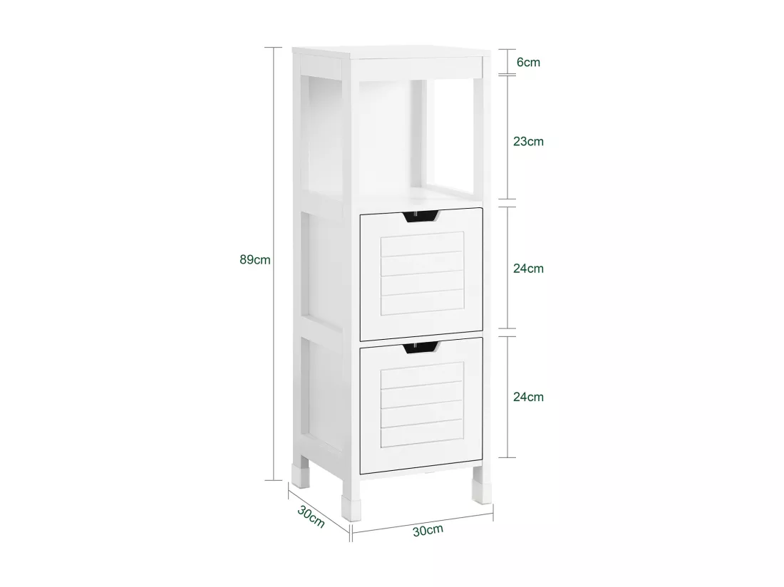 Meuble Colonne Meuble Bas de Salle de Bain Armoire Toilette – 1 étage et 2 tiroirs, FRG127-W