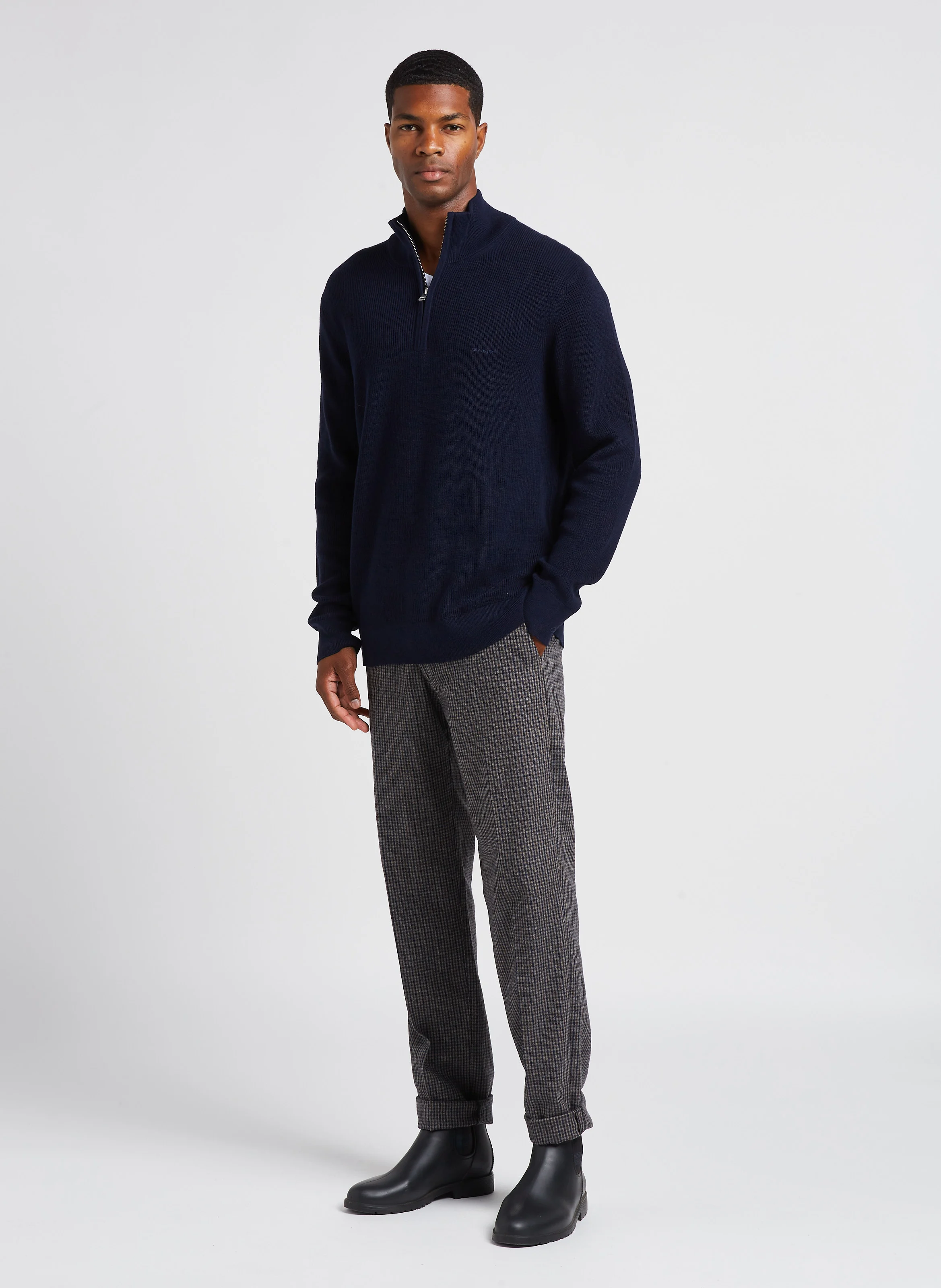 Pantalon droit en laine mélangée | Gris