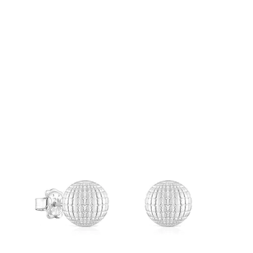 Brincos de bola de prata em formato de urso, 10mm, estilo St. Tropez Disco