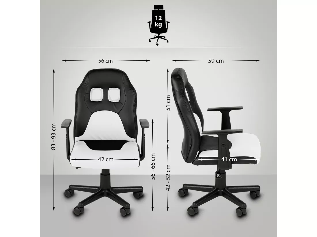 Fauteuil de bureau - Similicuir & Plastique - Noir / Blanc - Fun