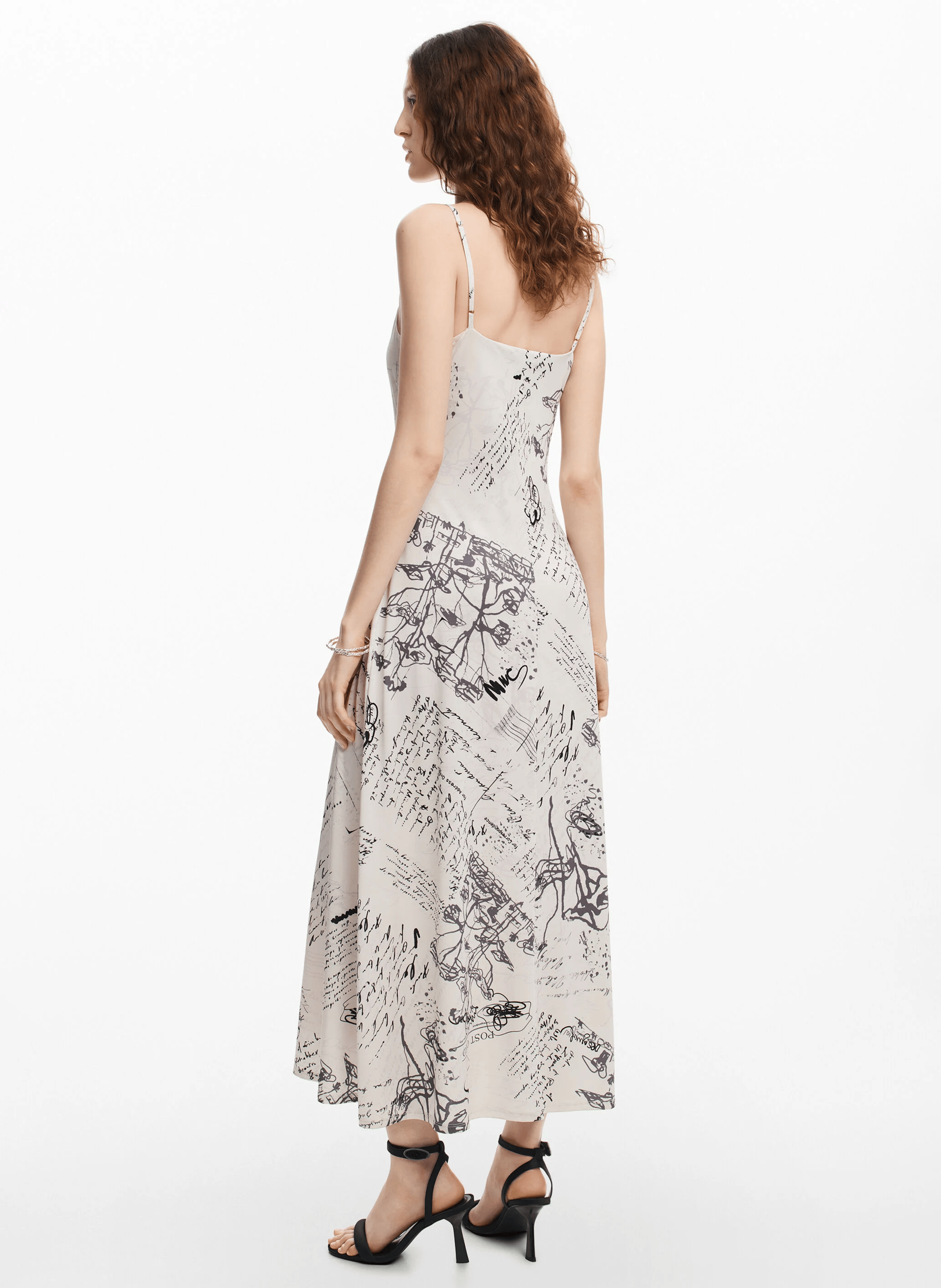 Robe midi imprimée journal | Blanc