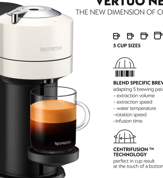 NESPRESSO® Vertuo Next kaffemaskine fra DeLonghi, Hvid