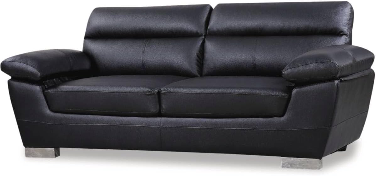 Habitat et Jardin - Canapé Droit en Cuir Reconstitué et PVC Dallas 2 Places Noir - Canapé Fixe Design Moderne - Longeur 210 cm MY1399180