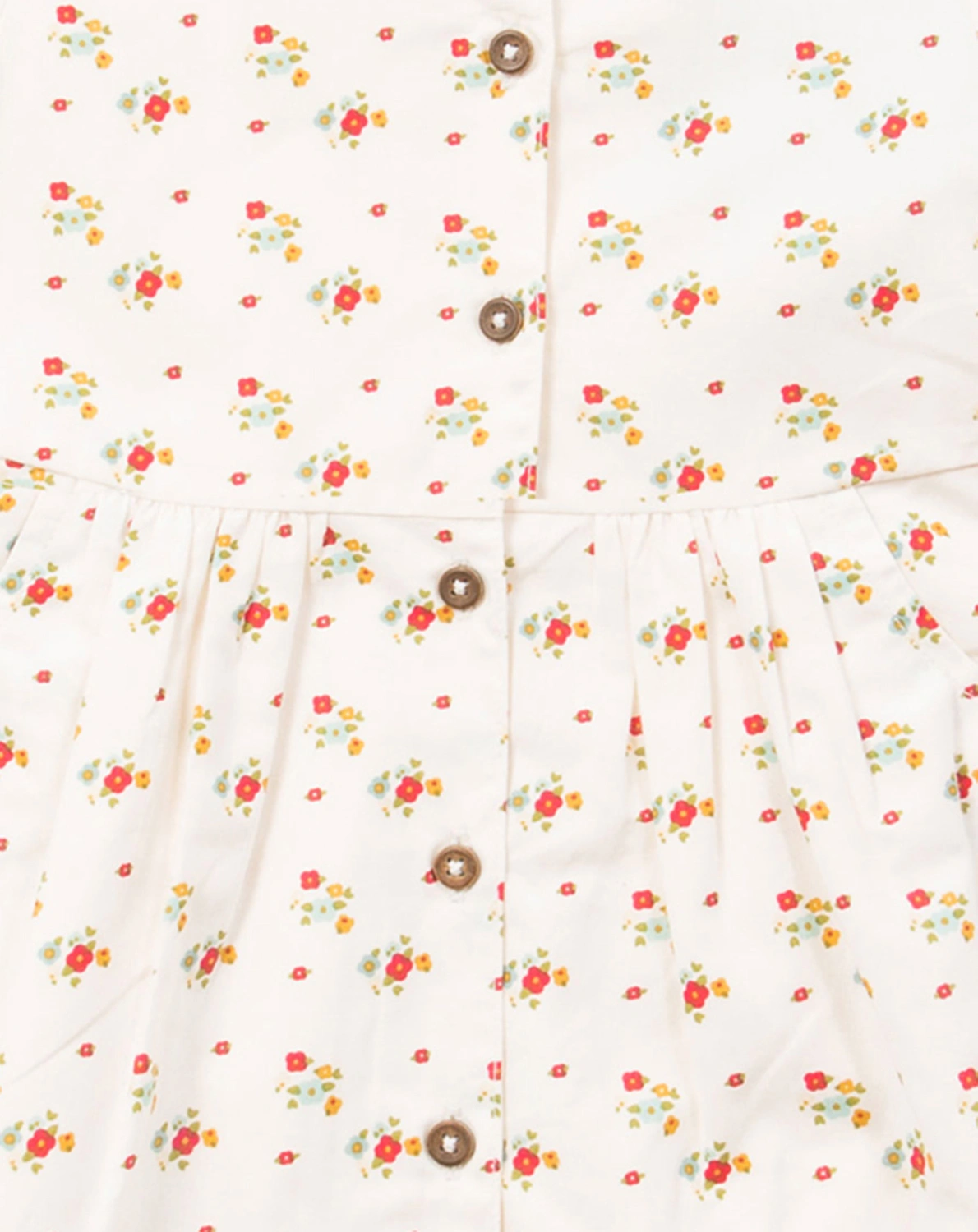 Kurzarmkleid SPRING FLOWERS mit Knöpfen in weiß