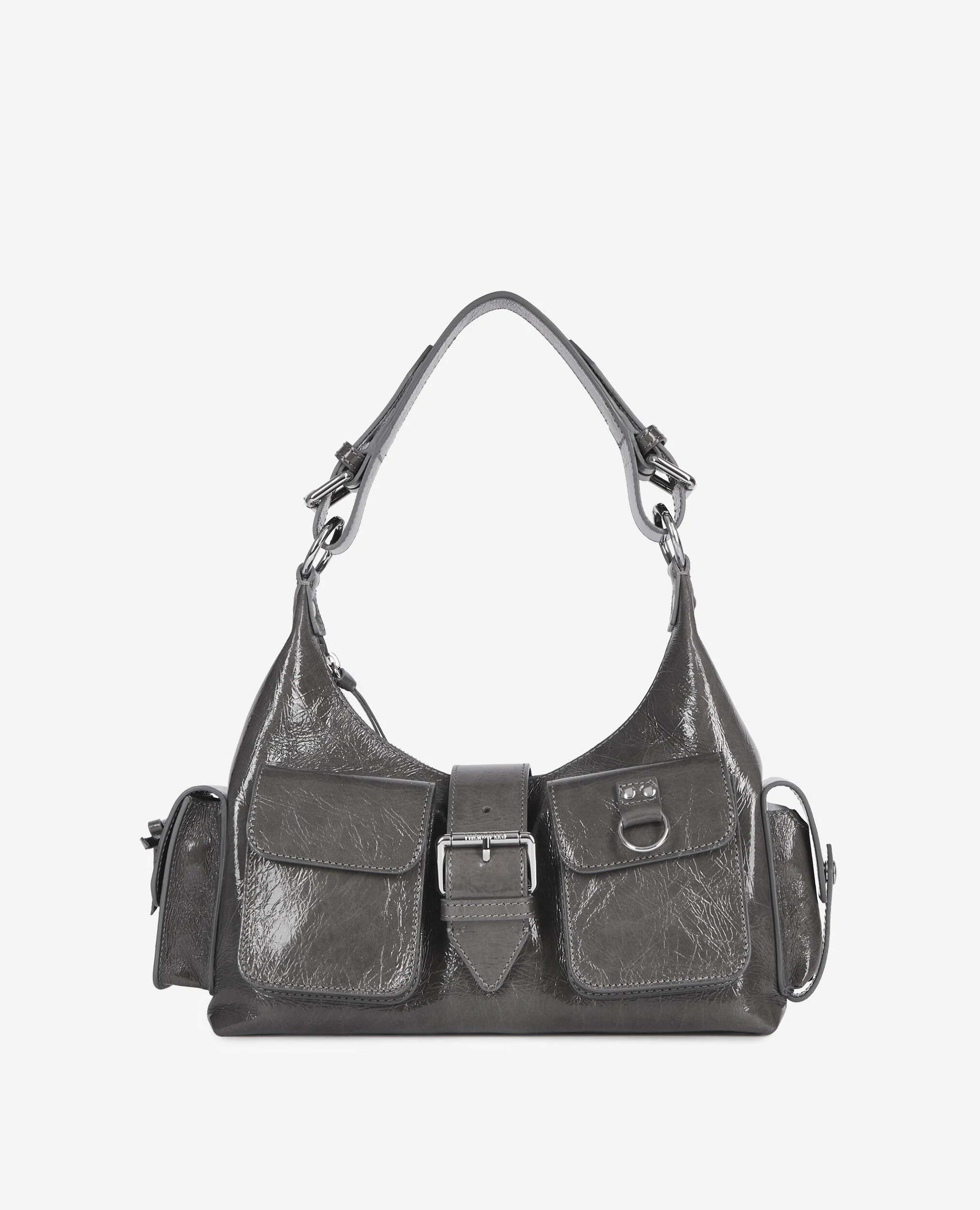 Sac Amelia en cuir craquelé gris