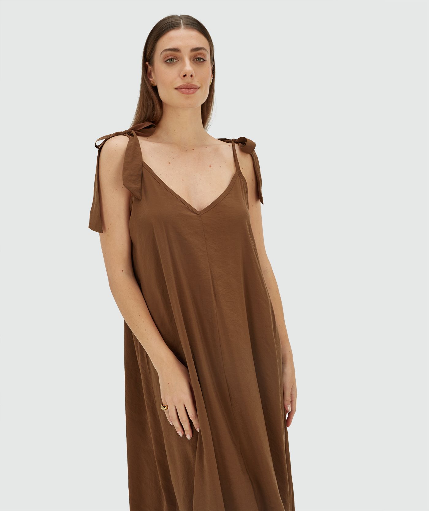 JV-CLARA maxi jurk met striksluiting - brown