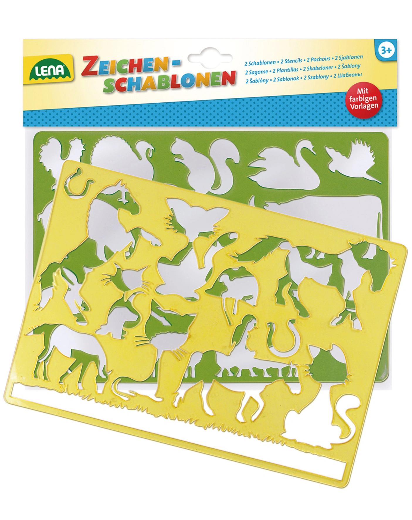 Zeichenschablonen PFERDE UND KATZEN in gelb/grün
