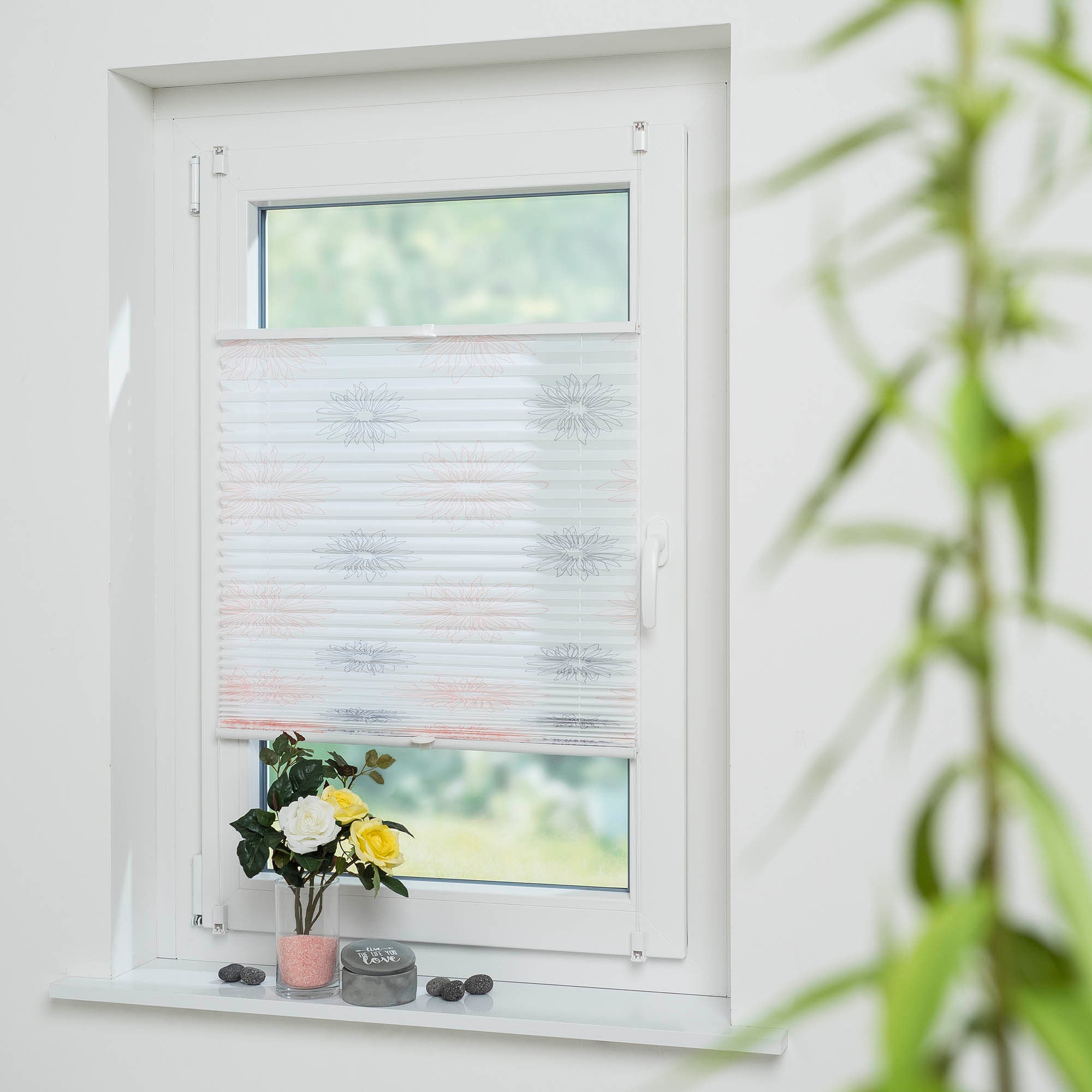 Liedeco Plissee »Blume grau« Lichtschutz ohne Bohren verspannt