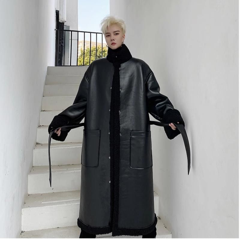 Orungeetun - Trenchcoat van imitatieleer met lange mouwen en effen kleur