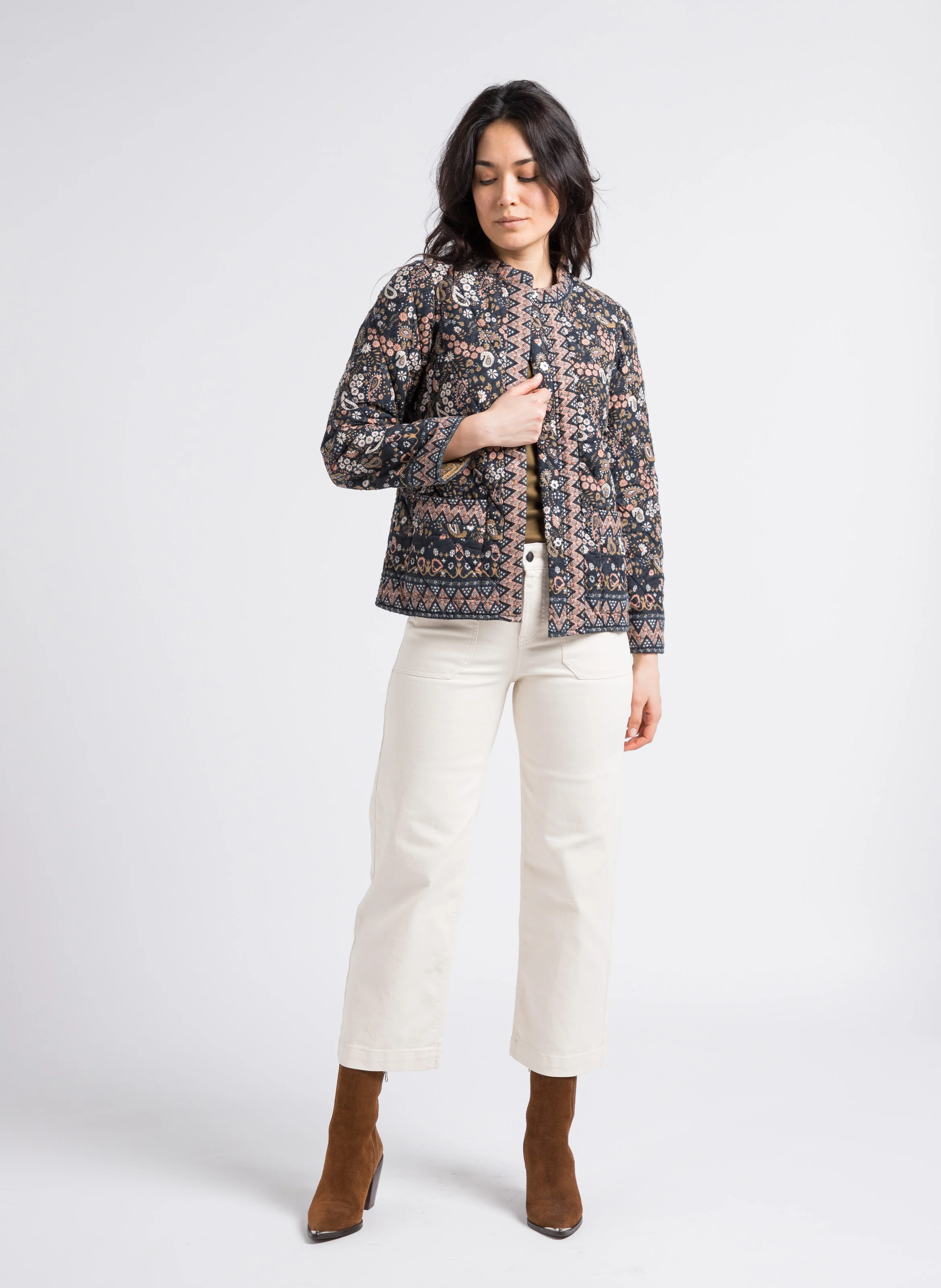 SELYNA - Jean droit taille haute en coton mélangé | Beige