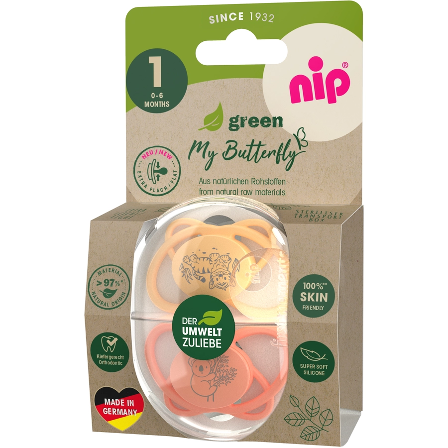 nip® Schnuller My Butterfly Green, Größe 1 (0-6 Monate), Silikon Orange