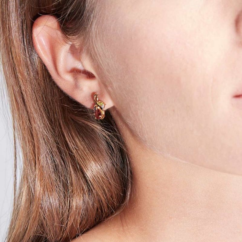Boucles d'oreilles Or Jaune Diamant et Pierre précieuses