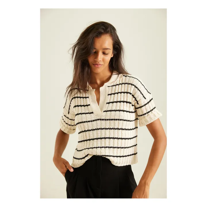 Tinsels Pull Col Polo Alister Rayures | Ecru