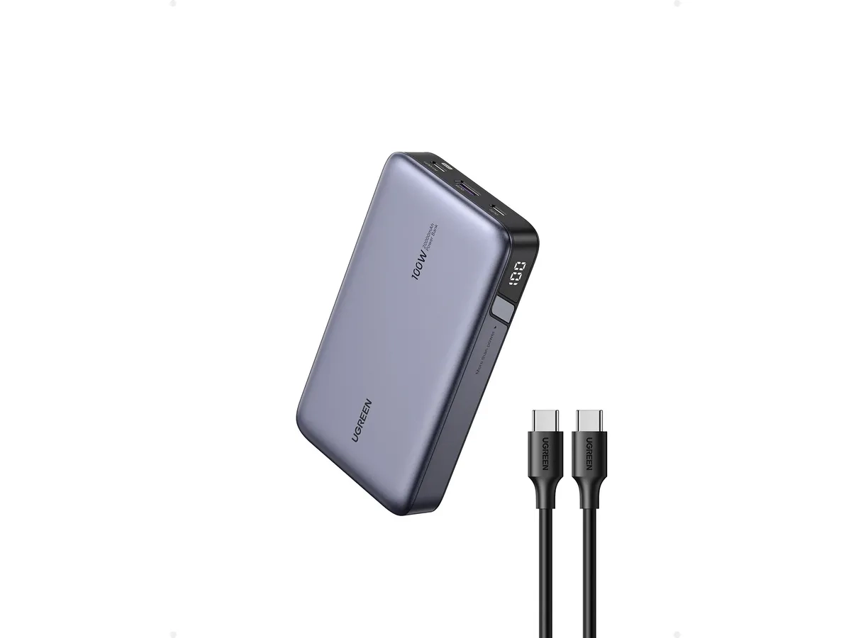 (100W) 20000mAh Dual USB C / USB A Powerbank Power Delivery Ladegerät mit LED Anzeige (25188) - Grau