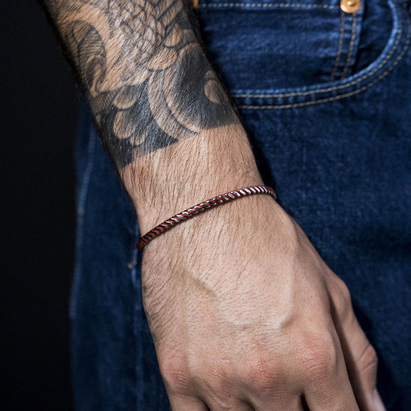 Jacobson Bracelet Red Wax en Acier & Cordon rouge