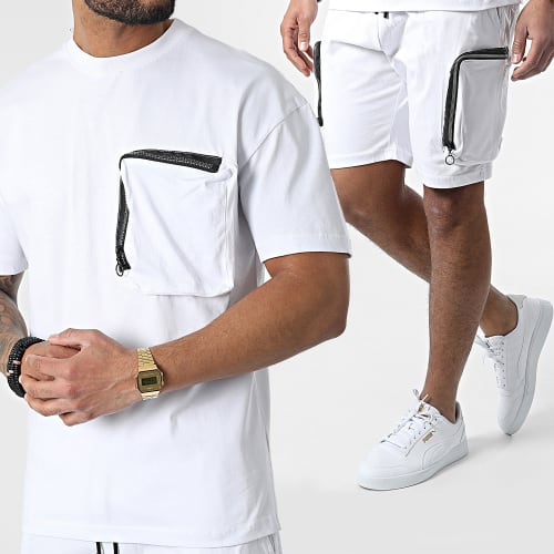 Ensemble Tee Shirt A Poche Poitrine Et Short Jogging G22-632 Blanc