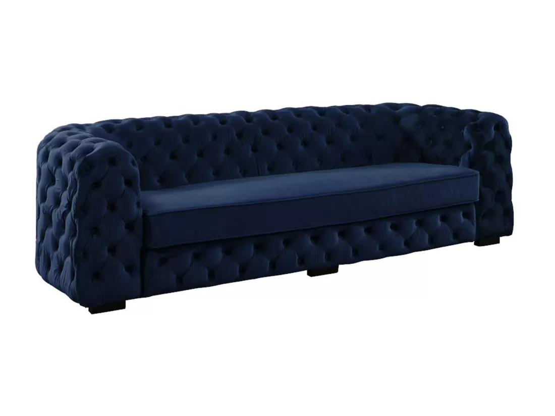 Canapé 3 places chesterfield STANLEY - Velours bleu nuit