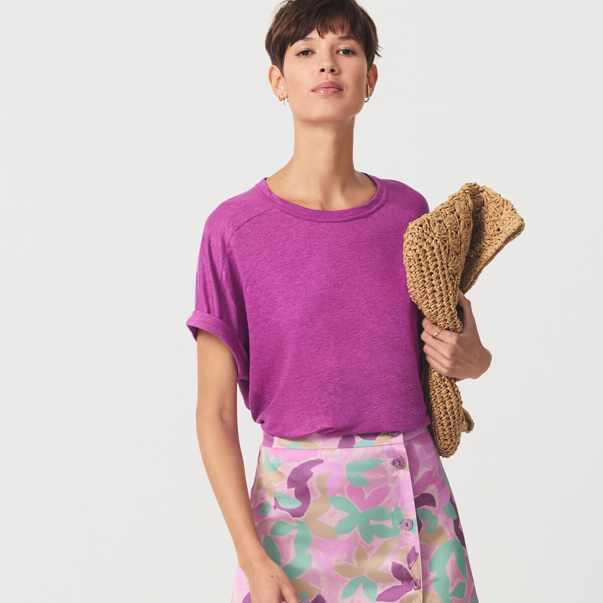 COLEÇÕES LA REDOUTE<br>Camiseta de linho com gola redonda