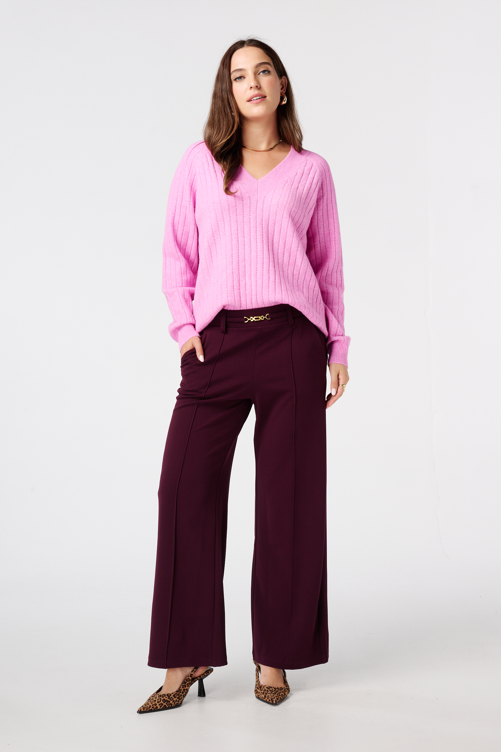 Pantalon met gesp Bordeaux