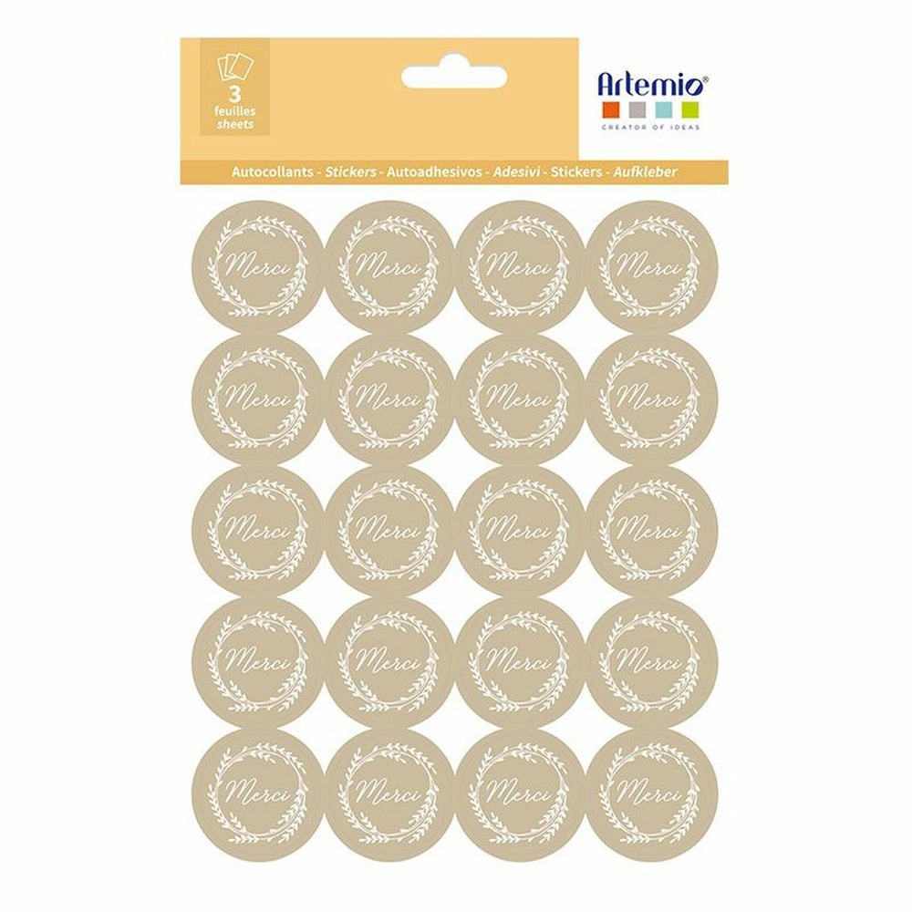 180 stickers kraft merci ø 3,5 cm
