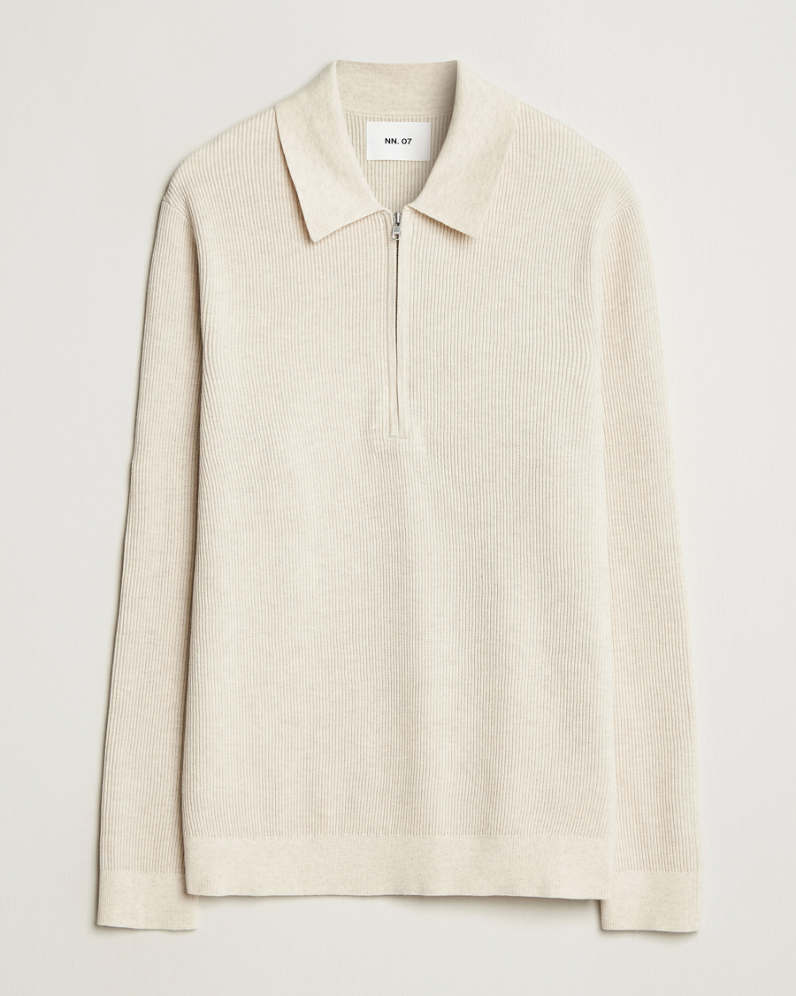 NN07 Hansie Ribbed Knitted Half Zip Ivory