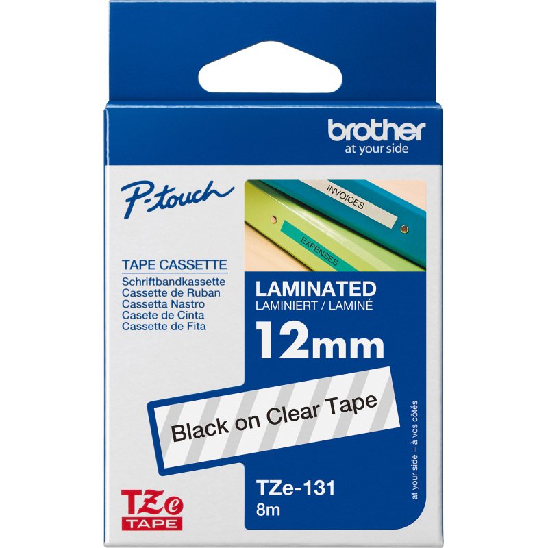 Ruban laminé Brother 12 mm TZE 131 transparent écriture noire