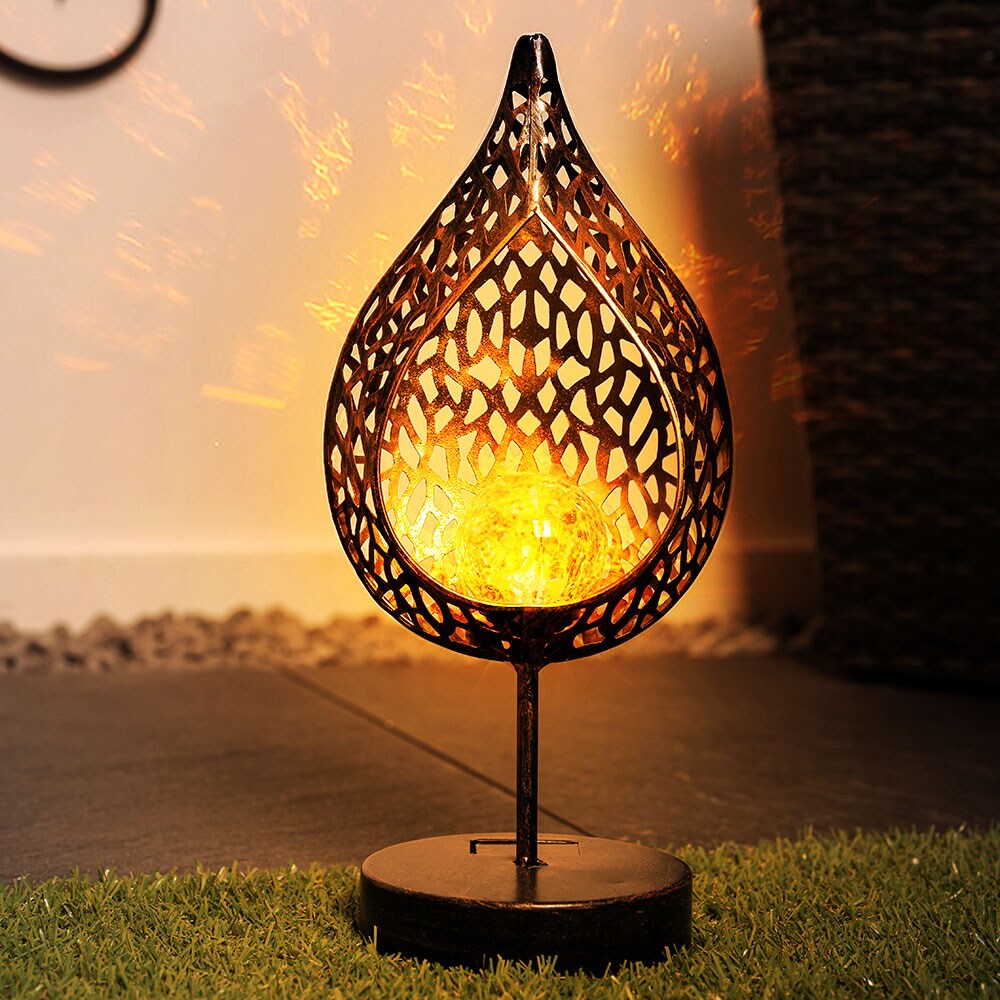 LED Solarleuchte, Feuer-Effekt, Tropfen-Optik, crackle, gold