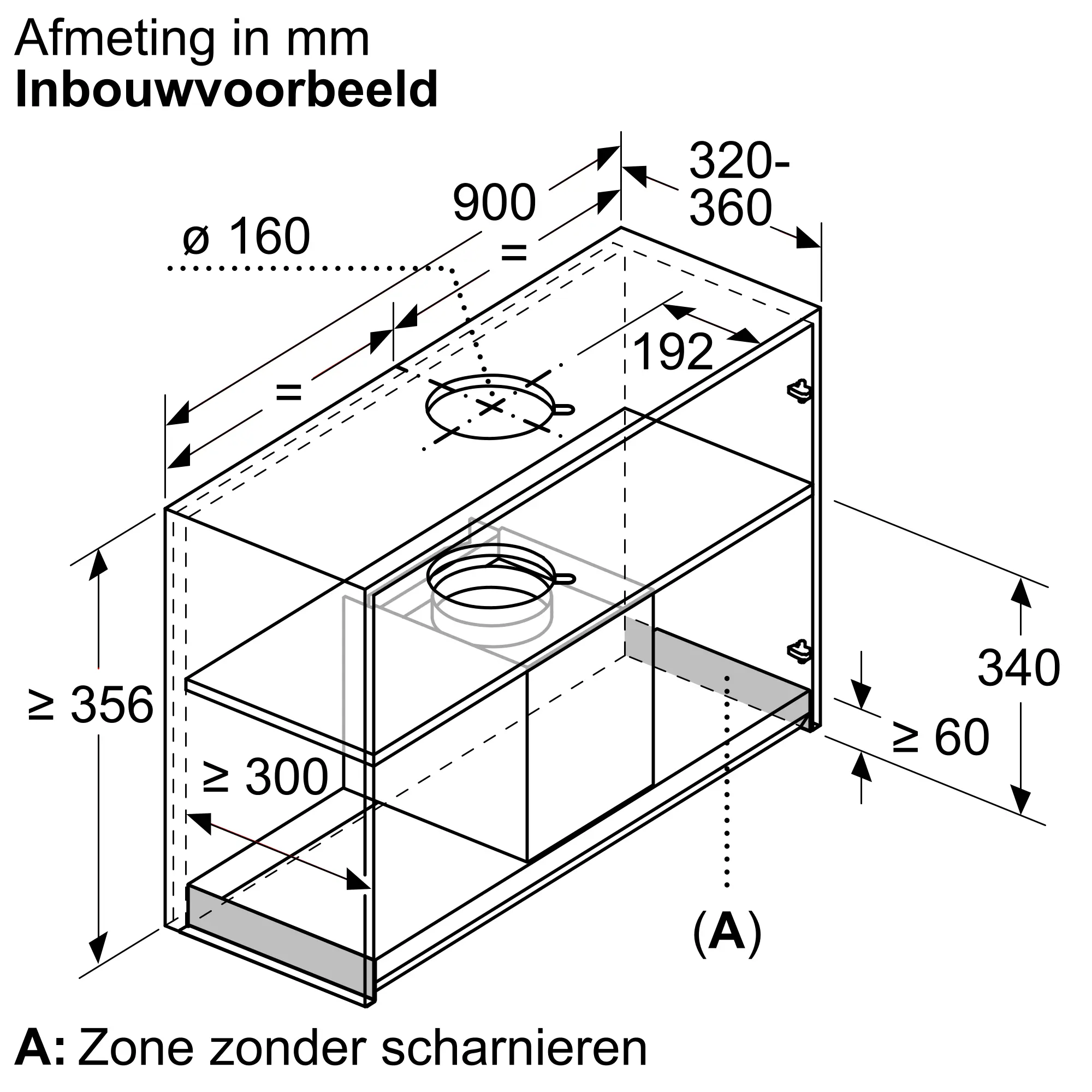 Serie 2 Geïntegreerde blokdesign schouwkap 90 cm Matzwart