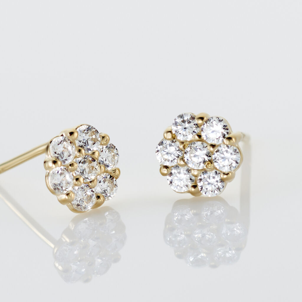Boucles D'oreilles Puces Eleanor Fleur Or Jaune Oxyde De Zirconium