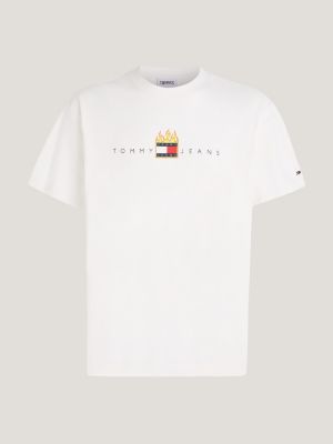 Camiseta Relaxada com Estampa de Bandeira de Fogo
