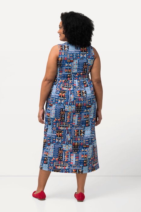 Jerseykleid, A-Linie, Tunika-Ausschnitt, ärmellos