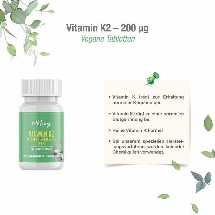 Vitamin K2 200 µg MK-7 vegan hochdosiert Tabletten, 90 St