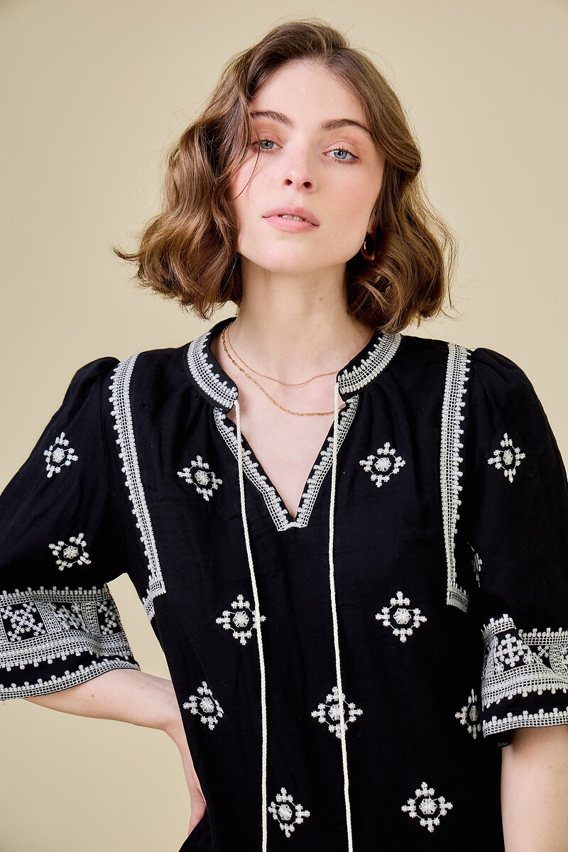 ATÉ BREVE<br>Vestido midi com estampa étnica