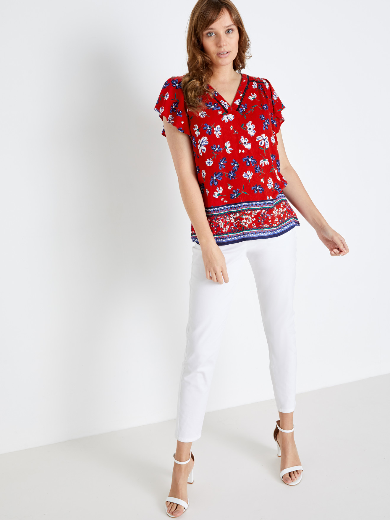 Blouse à manches volantées froncées
