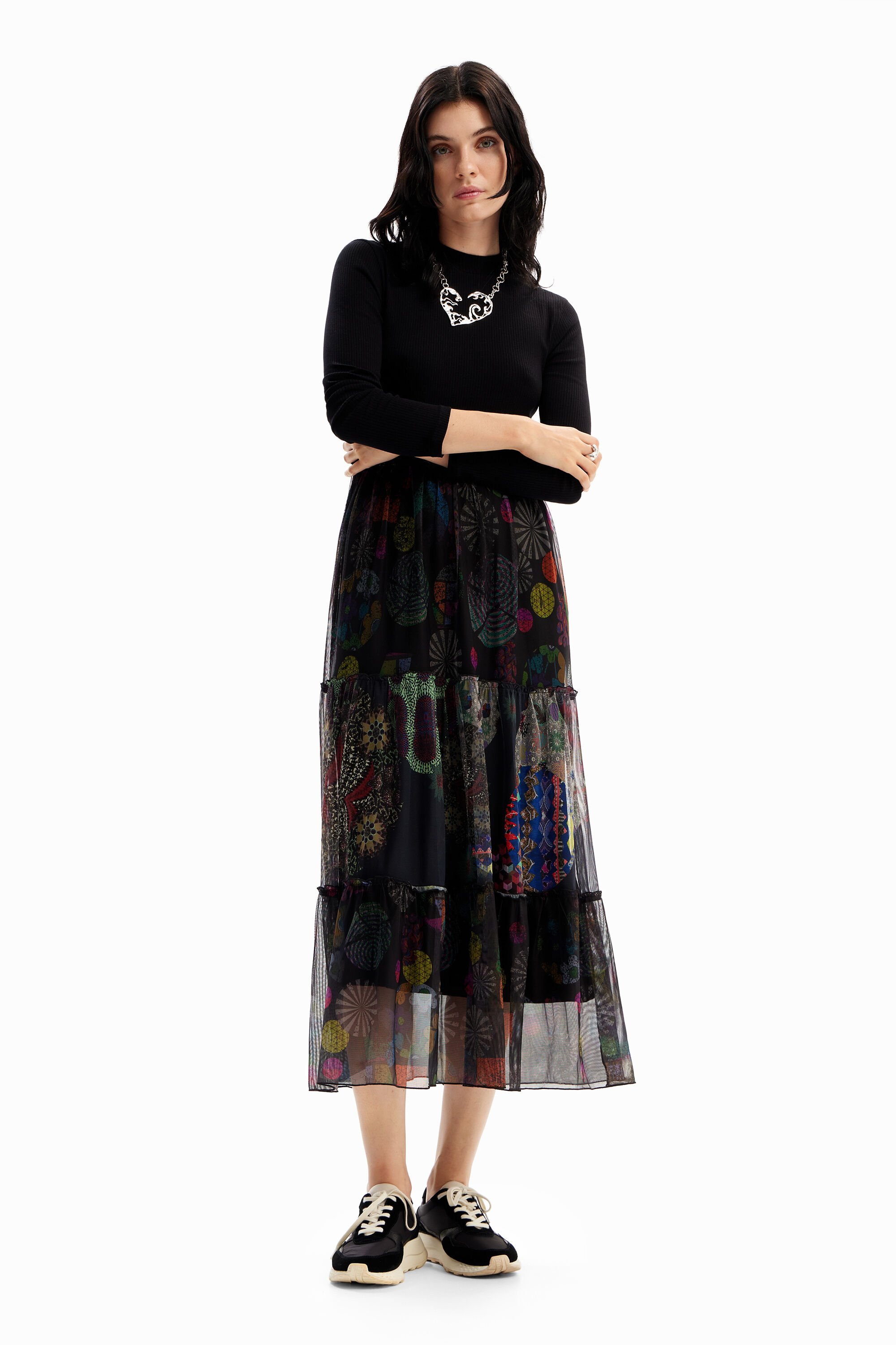 Vestido combinado midi flores