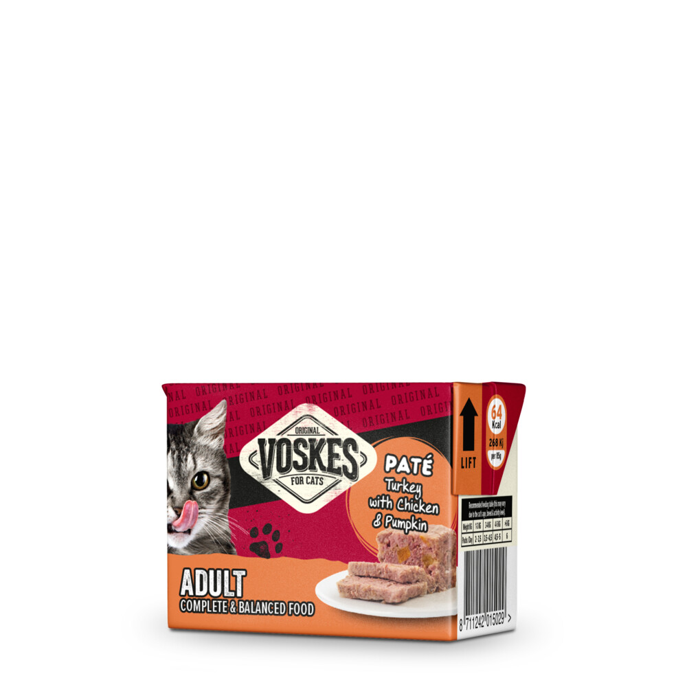 Voskes Original Paté Adult Kattenvoer Nat Kalkoen met Kip & Pompoen85 gr