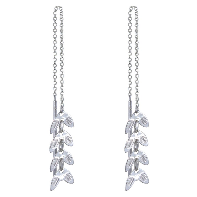 Boucles d'Oreilles Chainette Argent Rhodié Laurier