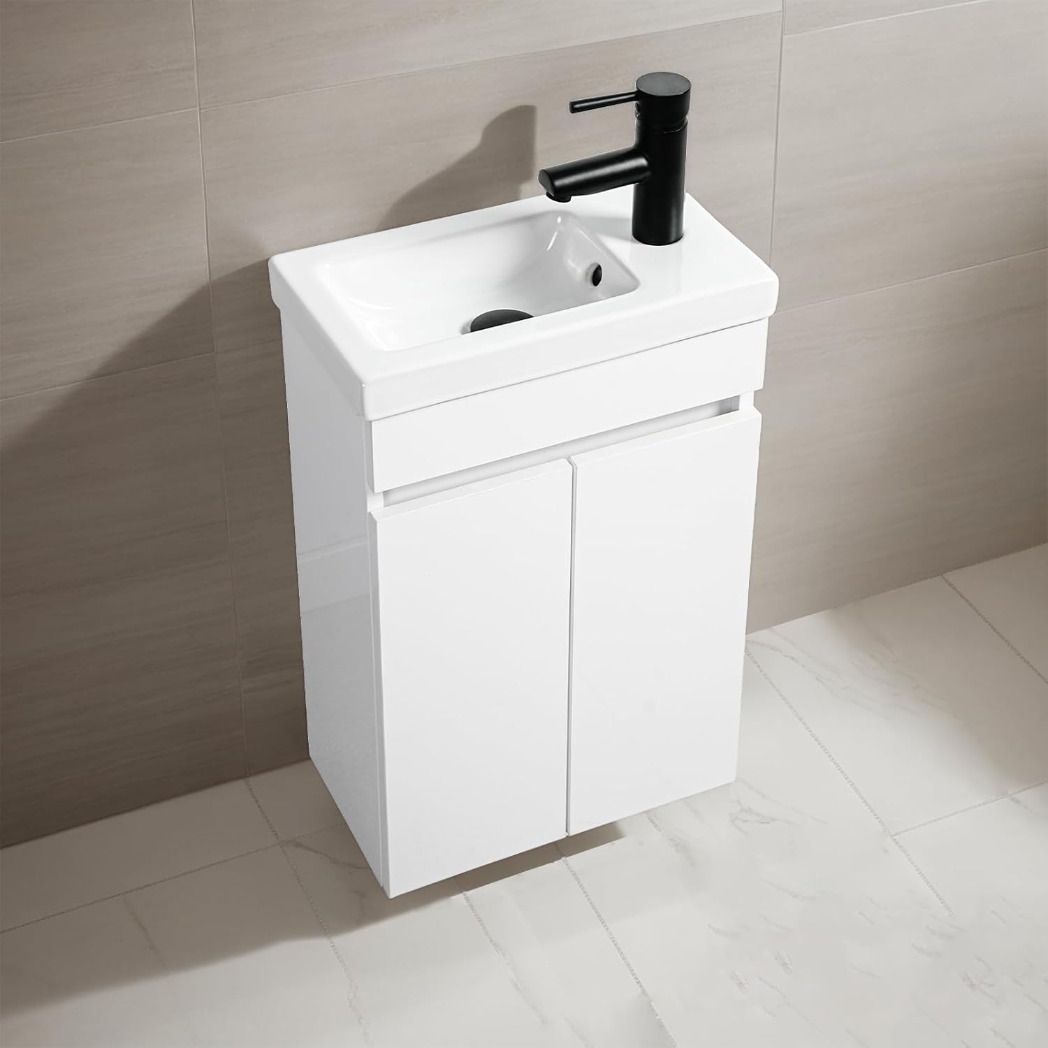NUESTRA VIDA Waschtischunterschrank mit Keramikwaschbecken 40cm in Weiß, Gäste WC Waschtisch mit Unterschrank, Kein Pop-up-Abfluss und Armatur
