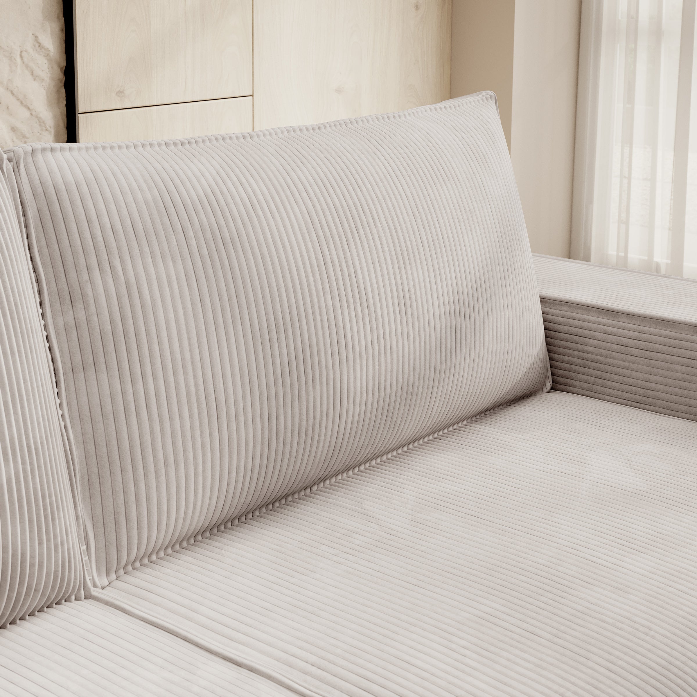 Foster - 3-zitsbank met slaapfunctie - Ribstof beige - 257x102x85 cm